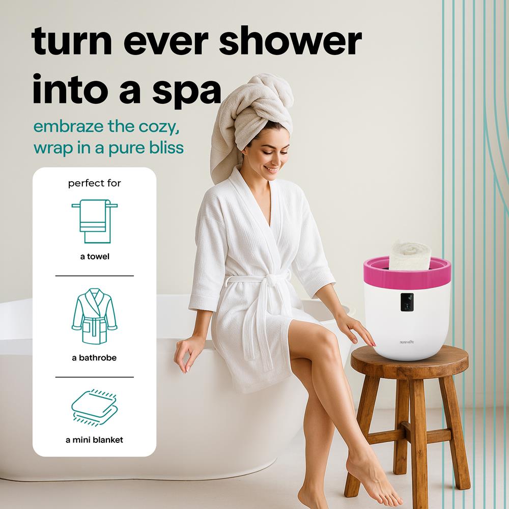 Bucket Towel Warmers With Customized Fragrances For Spa And Bathroom, Timer 20/40/60/90 Minutes, Fits 1 Large Towel, Blanket, Bathrobe, Pjs (Pink)