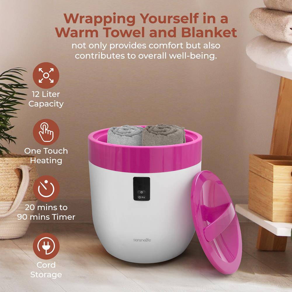 Towel Warmer Bucket - Luxury Heating, Auto Shut-Off, Pink