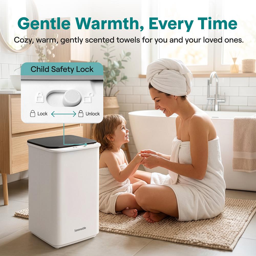 Serenelife Rectangular Towel Warmer With 20L Large Capacity, Adjustable Temperature & Timer Settings, Overheat Protection And Auto Shutoff Ideal For Towels, Bathrobes & Blankets (Black)