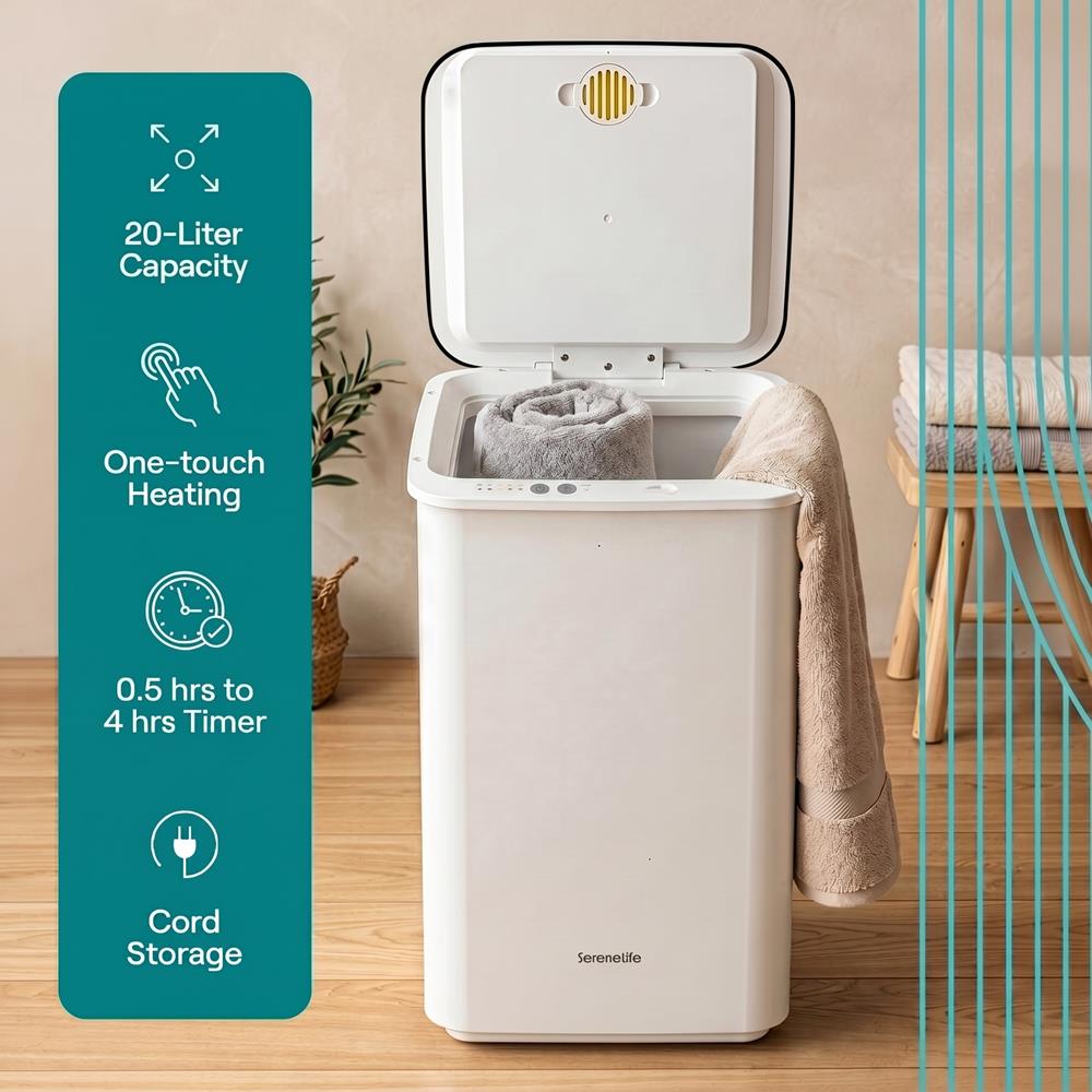 Serenelife Rectangular Towel Warmer With 20L Large Capacity, Adjustable Temperature & Timer Settings, Overheat Protection And Auto Shutoff Ideal For Towels, Bathrobes & Blankets (Black)