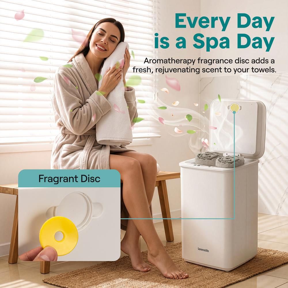 Serenelife Rectangular Towel Warmer With 20L Large Capacity, Adjustable Temperature & Timer Settings, Overheat Protection And Auto Shutoff Ideal For Towels, Bathrobes & Blankets (White)