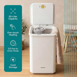 Serenelife Rectangular Towel Warmer With 20L Large Capacity, Adjustable Temperature & Timer Settings, Overheat Protection And Auto Shutoff Ideal For Towels, Bathrobes & Blankets (White)
