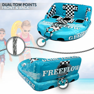 High-Quality Watersports Towable Tube - Front & Back Tow Points With Wide Wingspans, Secure Deck Seating, Eva Foam Seating/Kneeling Pads With Multiple Double-Webbing Foam Handles