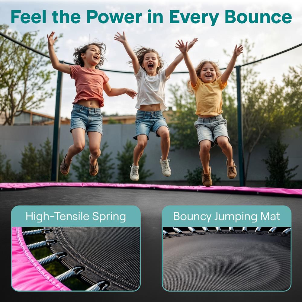 serenaフランク&amp;アイリーン 10FT Outdoor Trampoline, Safe Jumping, Reinforced Mat, Pink