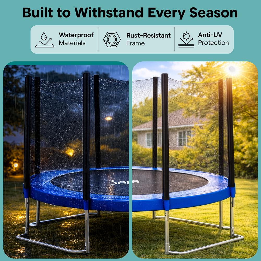 12FT Outdoor Trampoline - Safe Jumping, Reinforced Mat, Blue