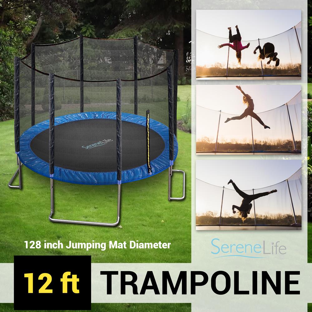 Home Backyard Sports Trampoline - Large Outdoor Jumping Fun Trampoline For Kids / Children, Safety Net Cage (12Ft.)