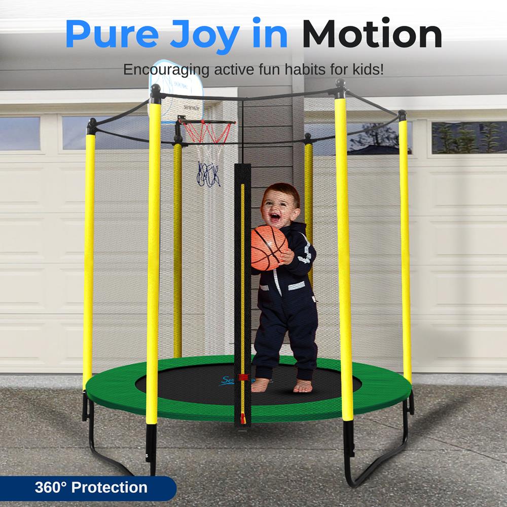 5ft Kids Trampoline with Safety Net & Basketball Hoop - Indoor