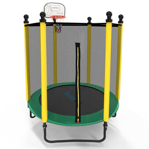 5Ft Outdoor & Indoor Mini Toddler Trampoline With Enclosure Safety Net Basketball Hoop - Outdoor & Indoor Jumping Fun Trampoline For Kids / Children, Basketball Hoop, Safety Net Cage (5 Ft.)