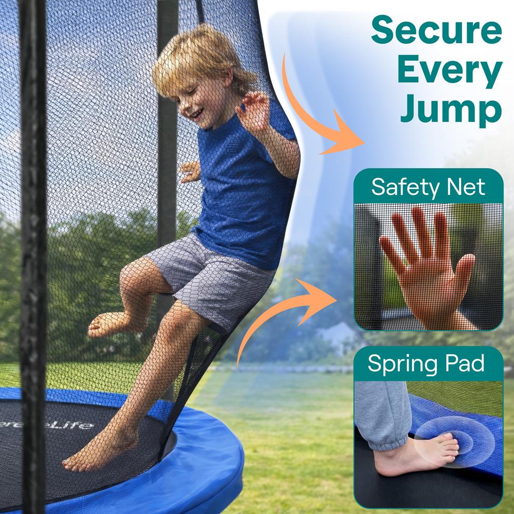 8FT Outdoor Trampoline, Safe Jumping, Reinforced Mat, Blue
