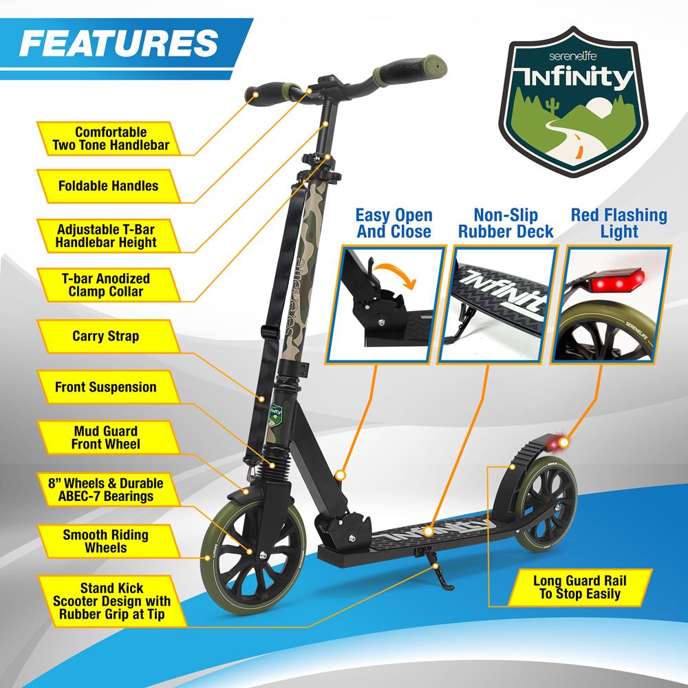 Lightweight And Foldable Kick Scooter - Adjustable Scooter For Kid And  Teens , Alloy Deck With High Impact Wheels (Camo)