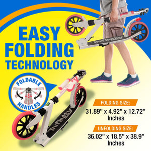 Lightweight And Foldable Kick Scooter - Adjustable Scooter For Kids And Teens , Alloy Deck With High Impact Wheels (White And Pink)