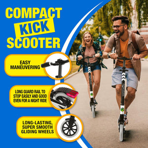 Lightweight And Foldable Kick Scooter - Adjustable Scooter For Teens And Adult, Alloy Deck With High Impact Wheels (Black And White)