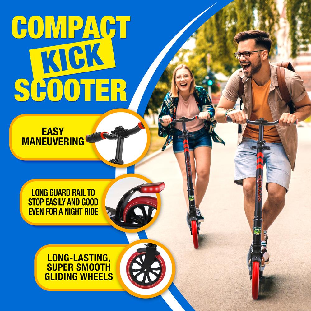 Lightweight And Foldable Kick Scooter - Adjustable Scooter For Teens And Adult, Alloy Deck With High Impact Wheels (Red And Black)