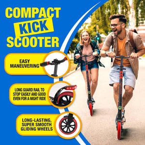 Lightweight And Foldable Kick Scooter - Adjustable Scooter For Teens And Adult, Alloy Deck With High Impact Wheels (Red And Black)