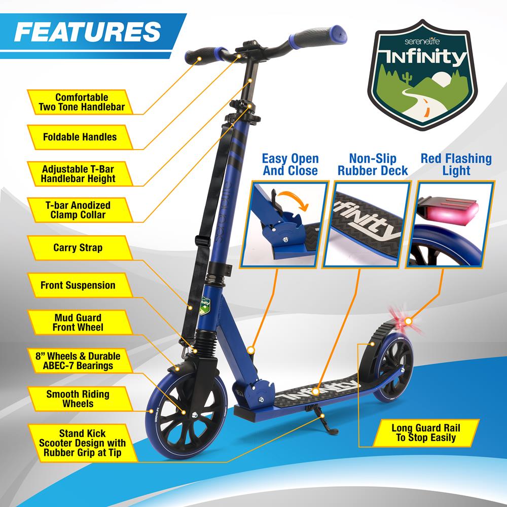 Lightweight And Foldable Kick Scooter - Adjustable Scooter For Teens And Adult, Alloy Deck With High Impact Wheels (Blue)