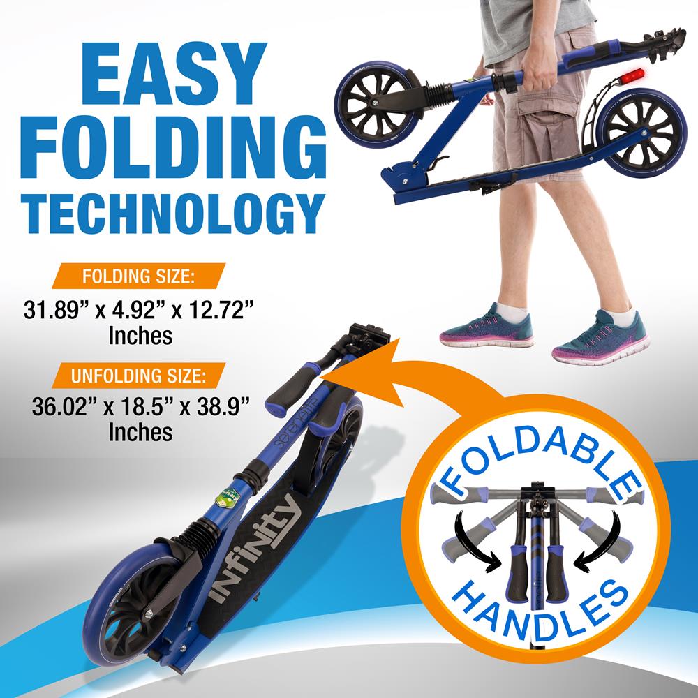 Lightweight And Foldable Kick Scooter - Adjustable Scooter For Teens And Adult, Alloy Deck With High Impact Wheels (Blue)