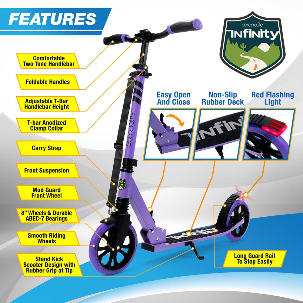 Lightweight And Foldable Kick Scooter - Adjustable Scooter For Teens And Adult, Alloy Deck With High Impact Wheels (Purple)