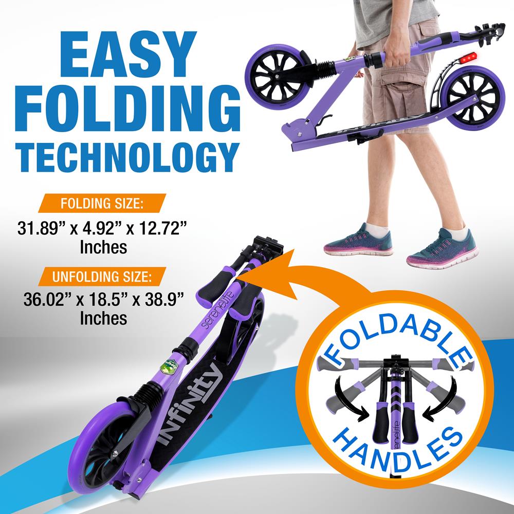 Lightweight And Foldable Kick Scooter - Adjustable Scooter For Teens And Adult, Alloy Deck With High Impact Wheels (Purple)