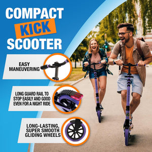 Lightweight And Foldable Kick Scooter - Adjustable Scooter For Teens And Adult, Alloy Deck With High Impact Wheels (Purple)