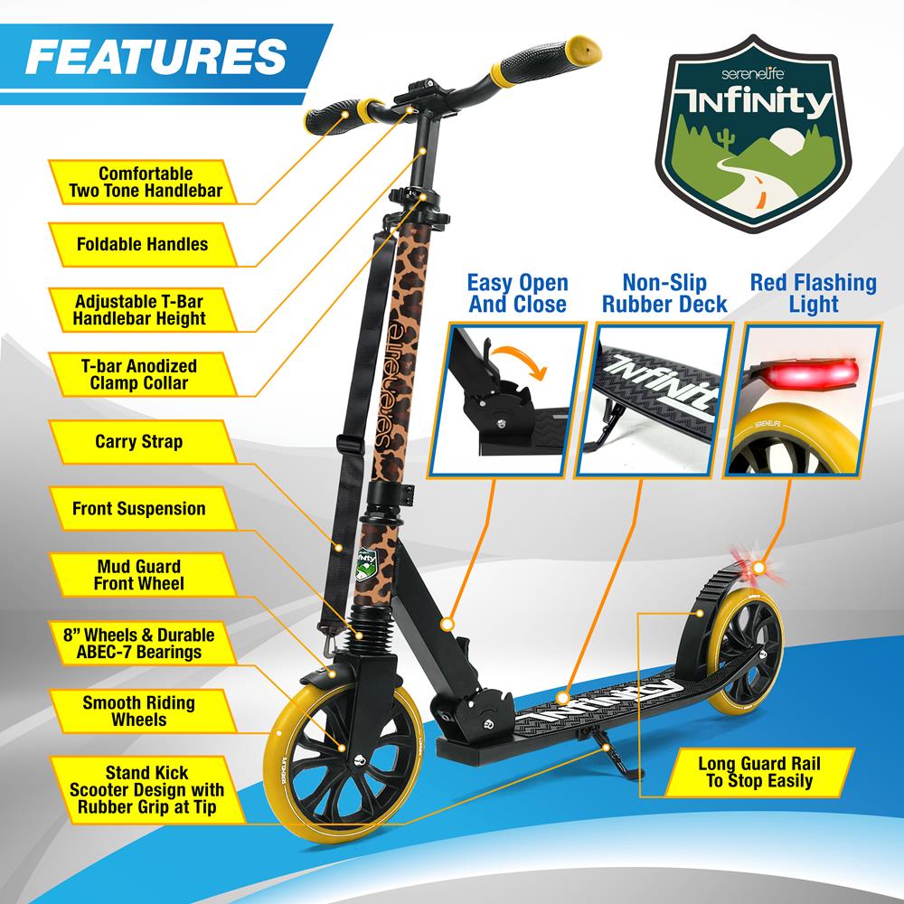 Lightweight And Foldable Kick Scooter - Adjustable Scooter For Teens And Adult, Alloy Deck With High Impact Wheels (Leopard)