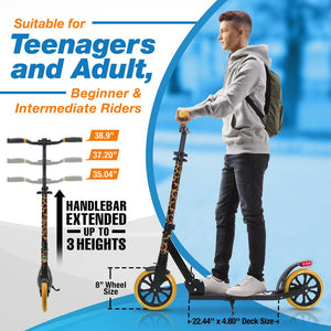 Lightweight And Foldable Kick Scooter - Adjustable Scooter For Teens And Adult, Alloy Deck With High Impact Wheels (Leopard)