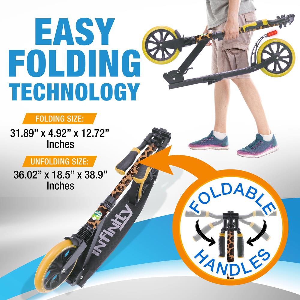 Lightweight And Foldable Kick Scooter - Adjustable Scooter For Teens And Adult, Alloy Deck With High Impact Wheels (Leopard)