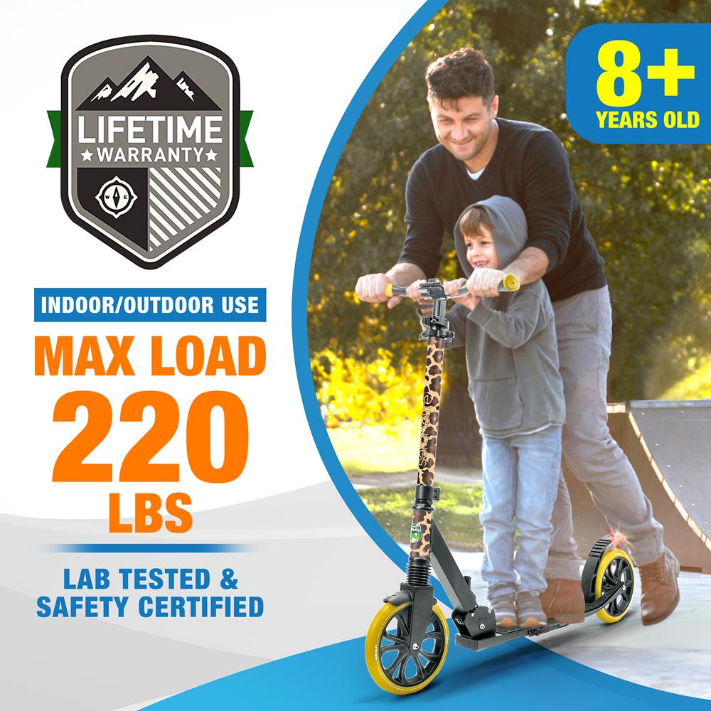 Kick Scooter for Teens & Adults, Foldable Alloy Deck, Leopard