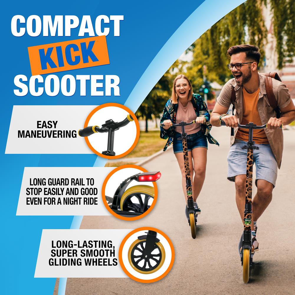 Lightweight And Foldable Kick Scooter - Adjustable Scooter For Teens And Adult, Alloy Deck With High Impact Wheels (Leopard)