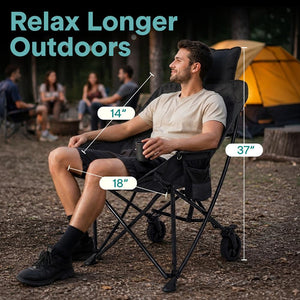 Serenelife Wheeled Cart Chair, Supports Weight Up To 220 Lbs. With Detachable Pillow, Locking Wheel Brake, Cup Holder And Carrying Bag Perfect For Camping Trips & Outdoor Gatherings (Black)