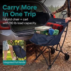 Serenelife Wheeled Cart Chair, Supports Weight Up To 220 Lbs. With Detachable Pillow, Locking Wheel Brake, Cup Holder And Carrying Bag Perfect For Camping Trips & Outdoor Gatherings (Blue)