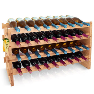 Stackable Wine Storage Rack - Wine Rack With 36 Bottle Slots, 4-Tier Modular Wine Display Shelves