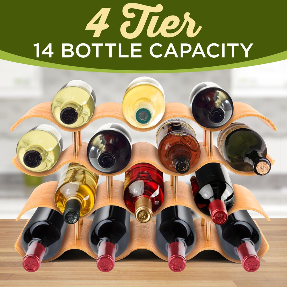 4-Tier Wine Storage Rack - Wine Rack With 14 Bottle Slots, 4-Tier Modular Wine Display Shelves