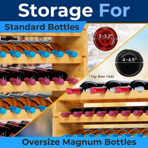 12 Tier Wine Shelf - Strong Frame Solid Bamboo For 108 Bottle Wine Capacity (Color)