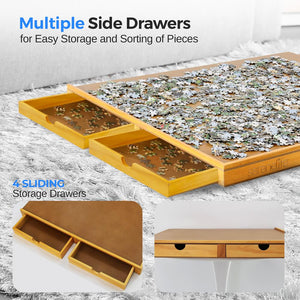 Wooden Puzzle Board Rack - Jigsaw Puzzle Table Without Legs, 4 Storage & Sorting Drawers