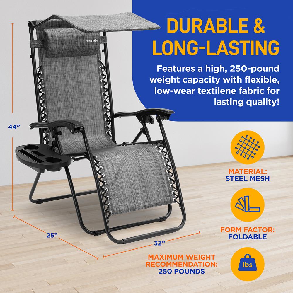 Zero Gravity Lounge Chairs 2-Pack, Adjustable Canopy, Steel