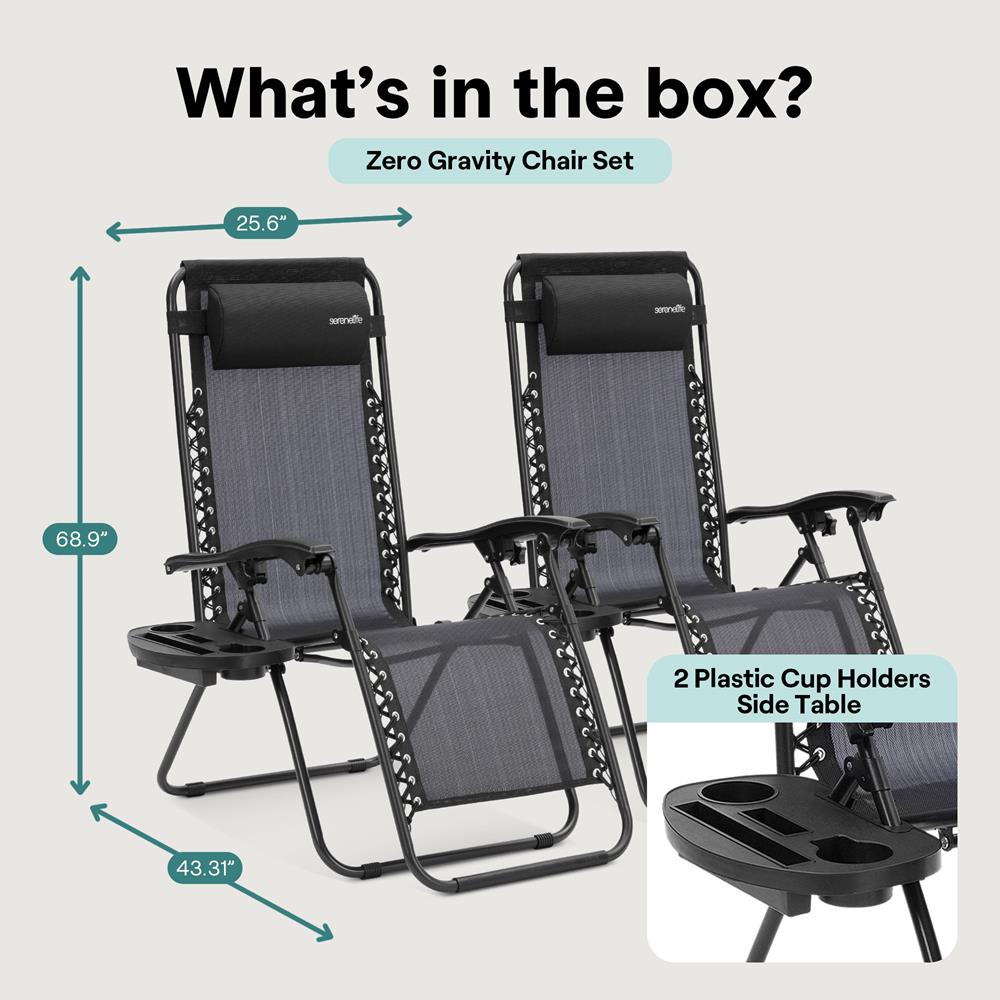 Zero Gravity Recliner Chairs 2-Pack, Ultimate Comfort, Steel