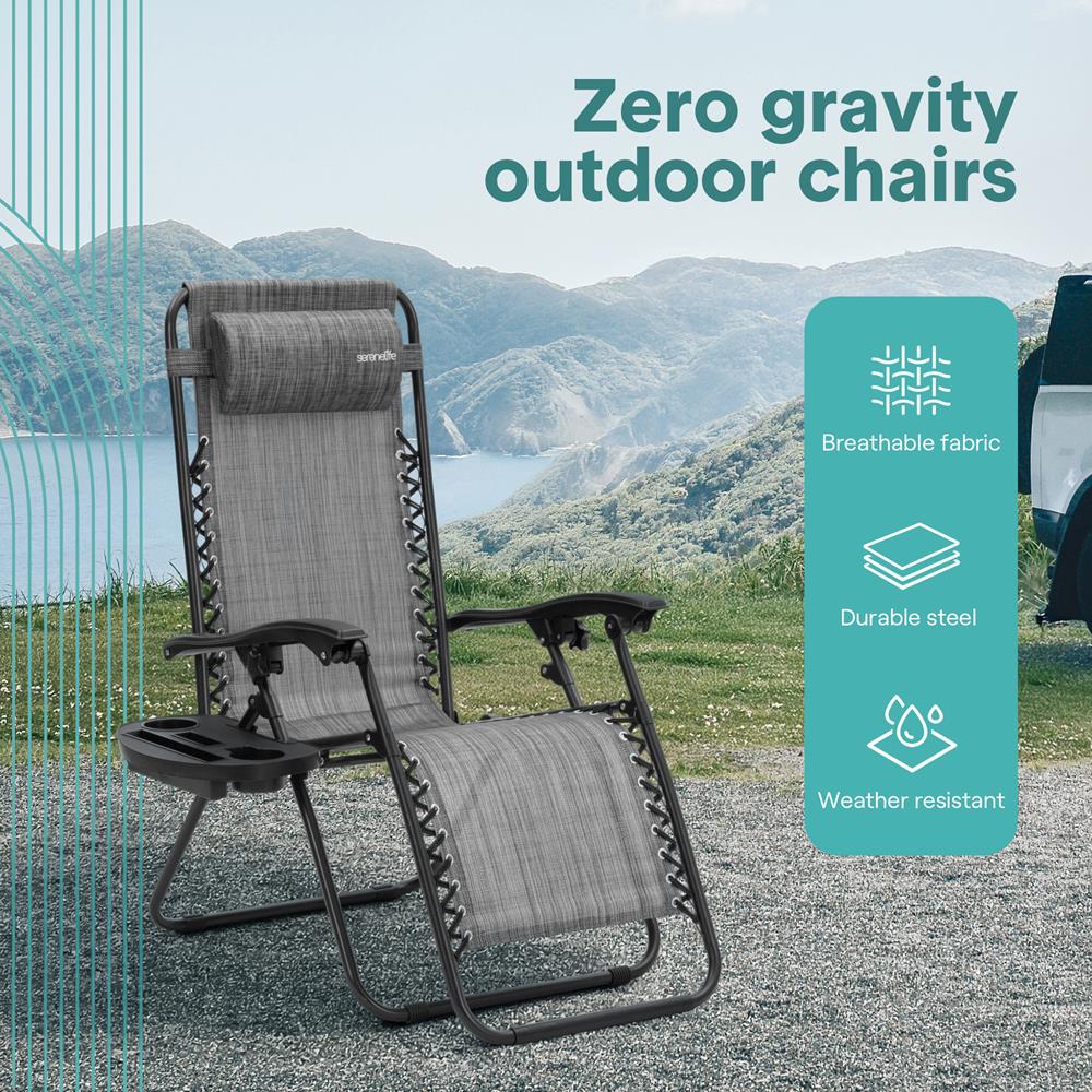 Zero Gravity Chairs Set of 2, Ultimate Comfort, Steel Mesh, Gray