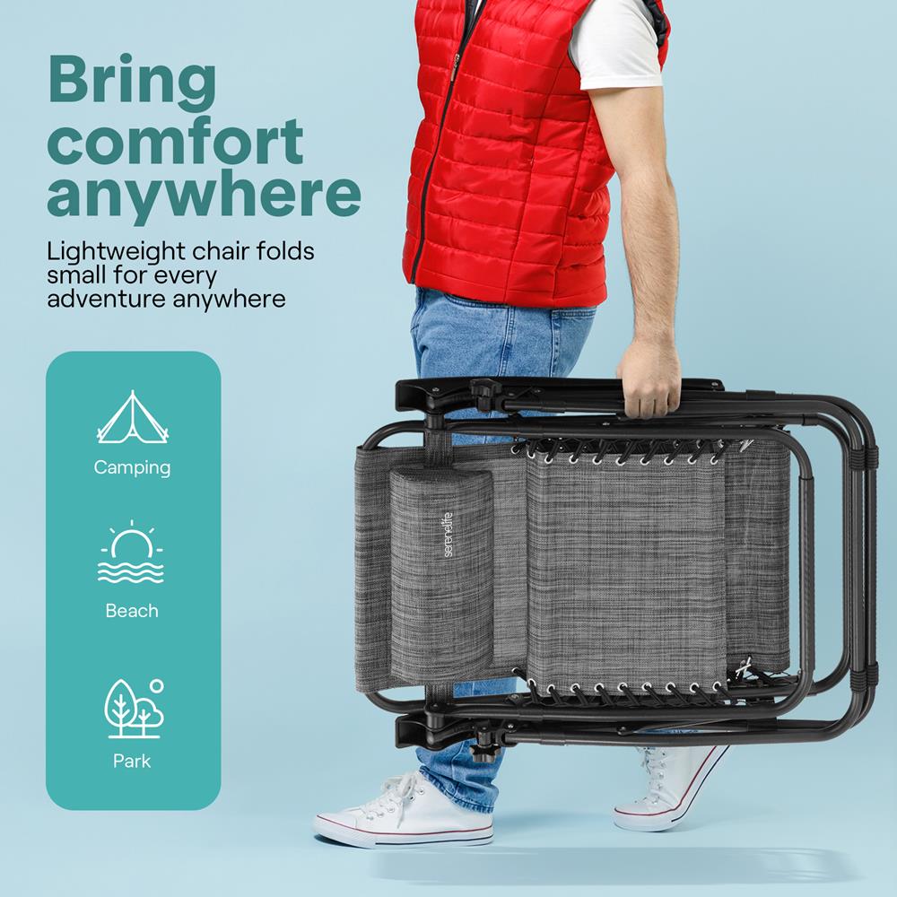 Zero Gravity Chairs Set of 2, Ultimate Comfort, Steel Mesh, Gray