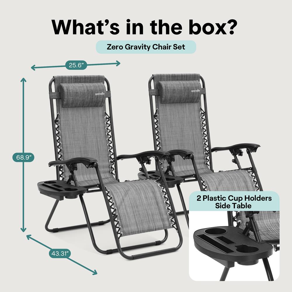 Zero Gravity Chairs Set of 2, Ultimate Comfort, Steel Mesh, Gray