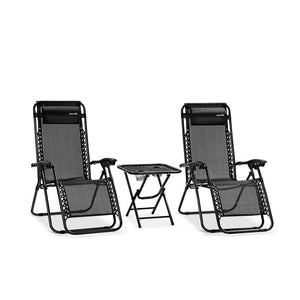 Outdoor Adjustable Zero Gravity Lounge Chair Recliners With Table And Padded Headrest Pillows, 2 Pack, (Black)