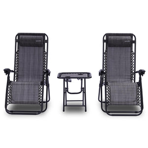 Outdoor Adjustable Zero Gravity Lounge Chair Recliners With Table And Padded Headrest Pillows, 2 Pack, (Gray)