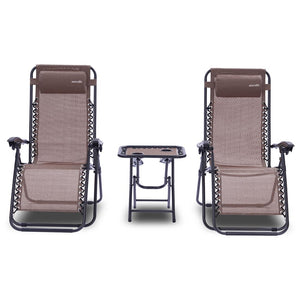 Outdoor Adjustable Zero Gravity Lounge Chair Recliners With Table And Padded Headrest Pillows, 2 Pack, (Brown)