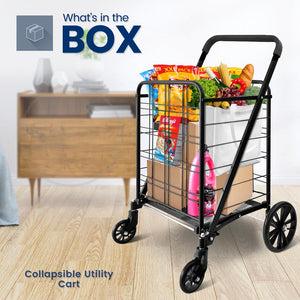 Collapsible Utility Cart - Compact And Portable Shopping Cart With Comfortable Grip (Bag Not Included)