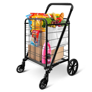 Collapsible Utility Cart - Compact And Portable Shopping Cart With Comfortable Grip (Bag Not Included)