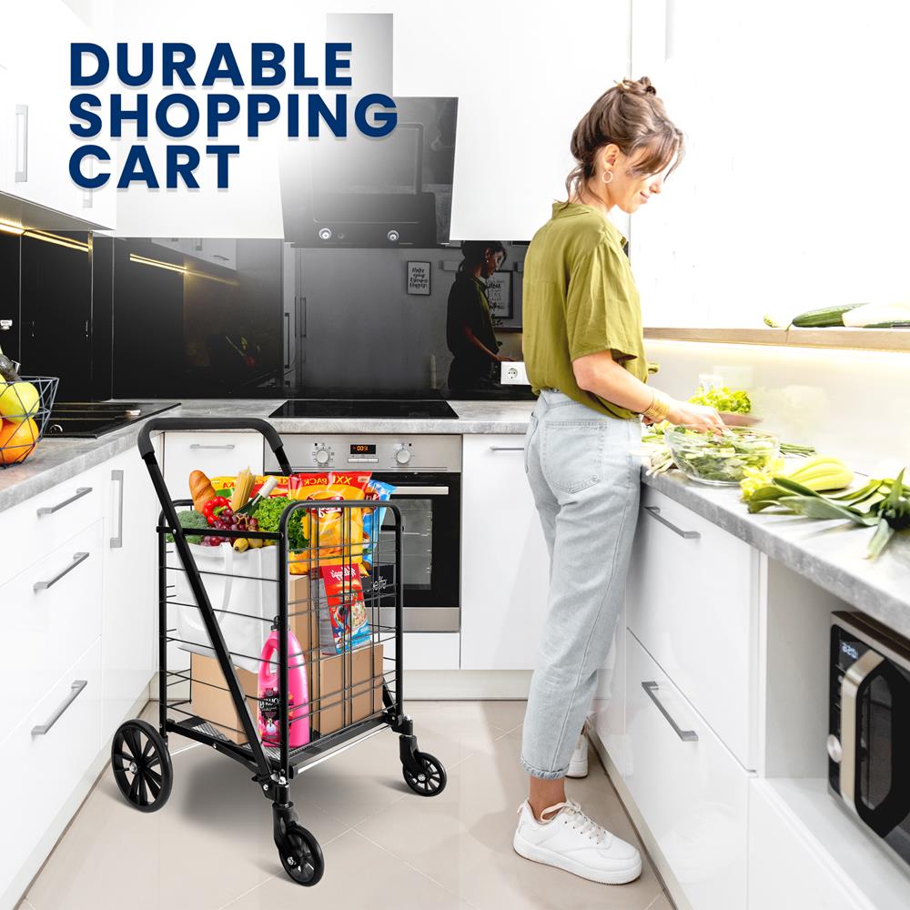 Collapsible Utility Cart - Compact And Portable Shopping Cart With Comfortable Grip (Bag Not Included)