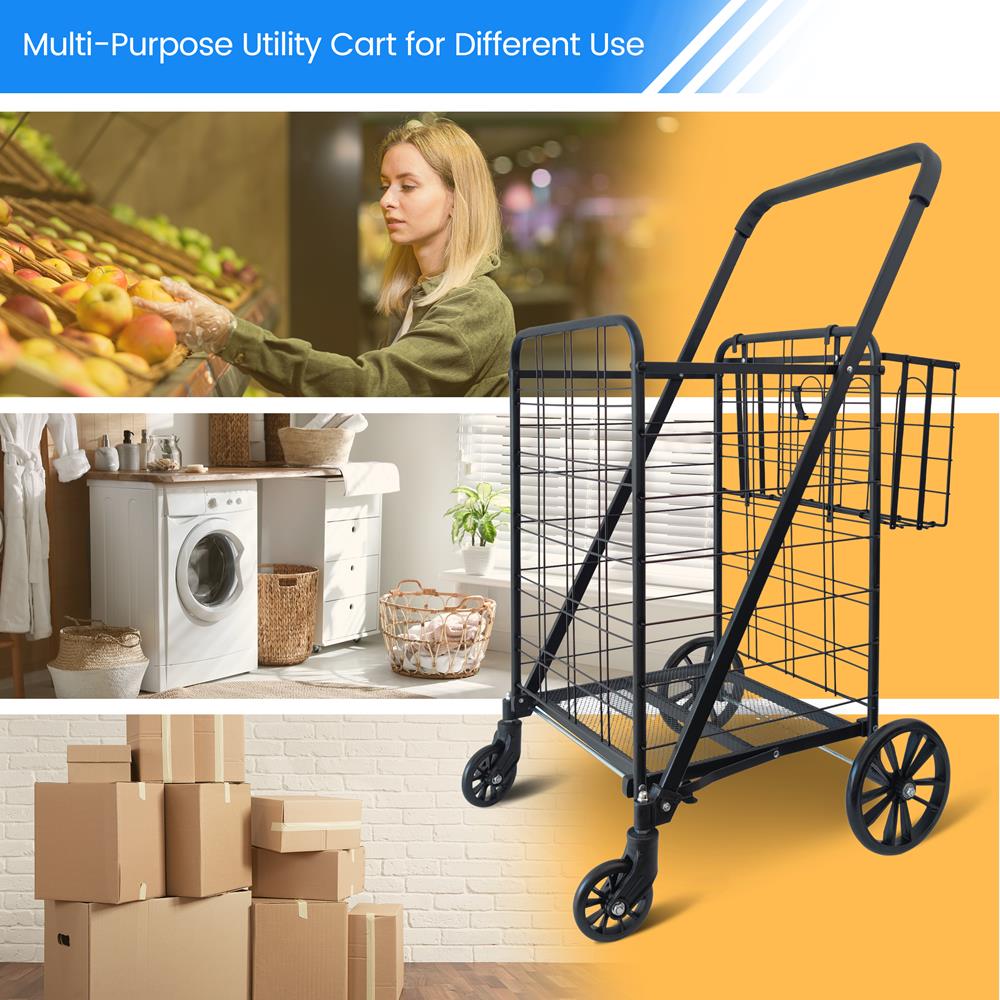 Collapsible Utility Cart - Compact And Portable Shopping Cart With Comfortable Grip