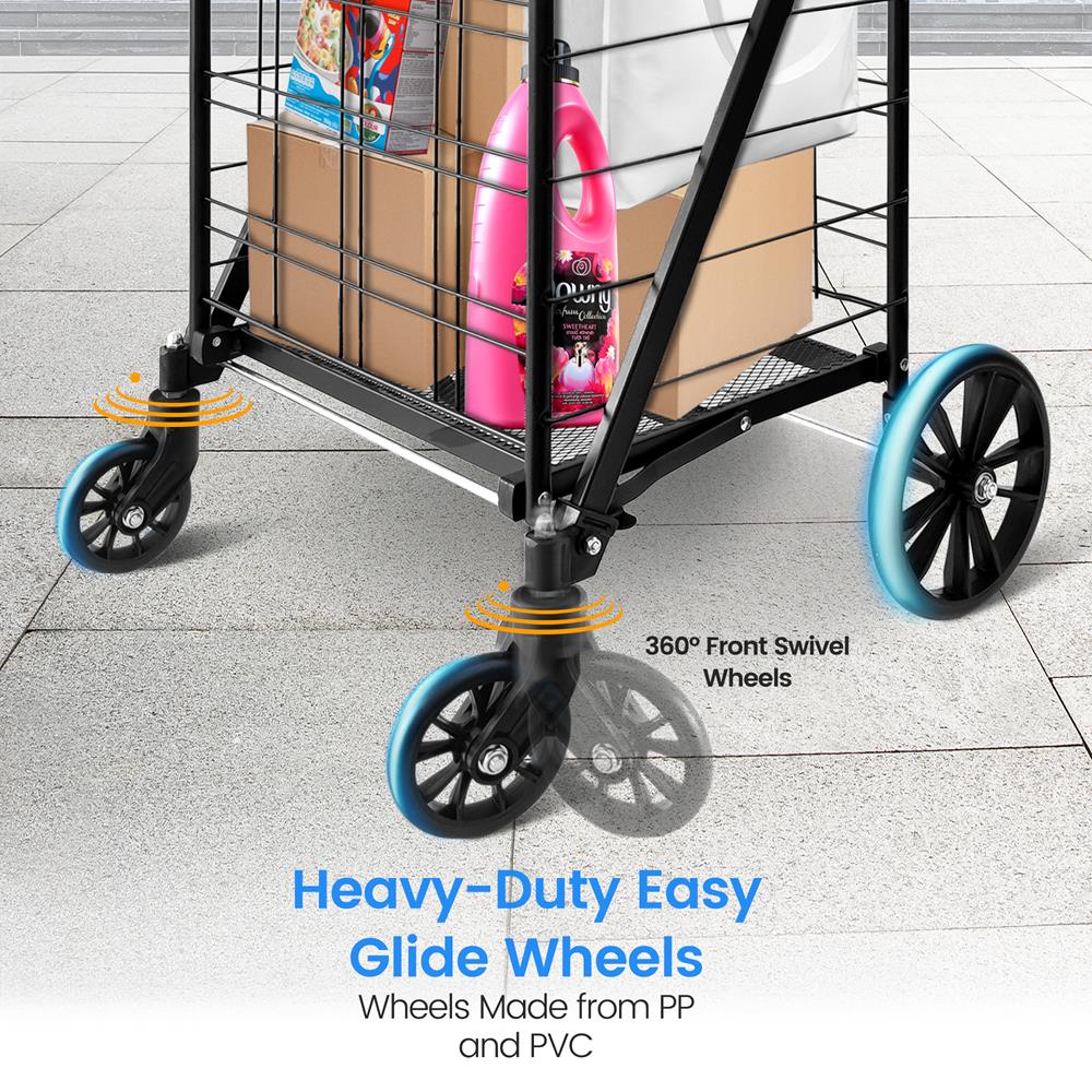 Collapsible Utility Cart - Compact And Portable Shopping Cart With Comfortable Grip