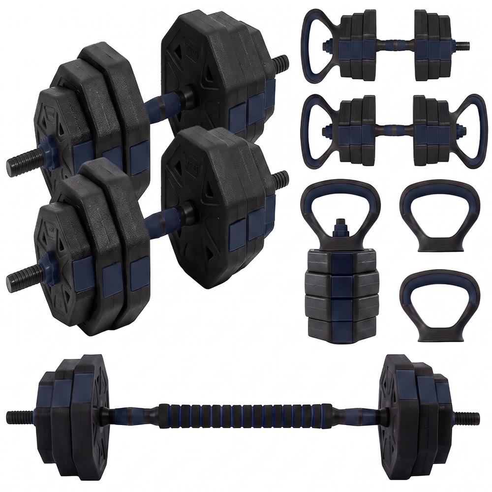 Squatz 4-In-1 Multifunctional 45 Lbs Adjustable Octagon Dumbbell Set With Barbell Connector, Kettlebell Handle, And Push-Up Handles For Home Gym Strength Training (Black And Navy)
