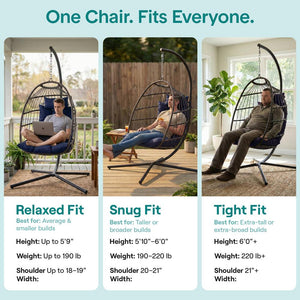 Foldable Egg Chair 350 lbs Capacity Rattan Wicker Deep Blue Cushion