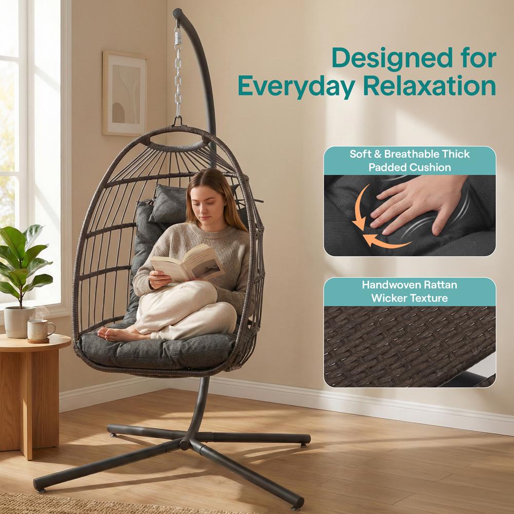Foldable Egg Chair with Stand - Thumbnail 3